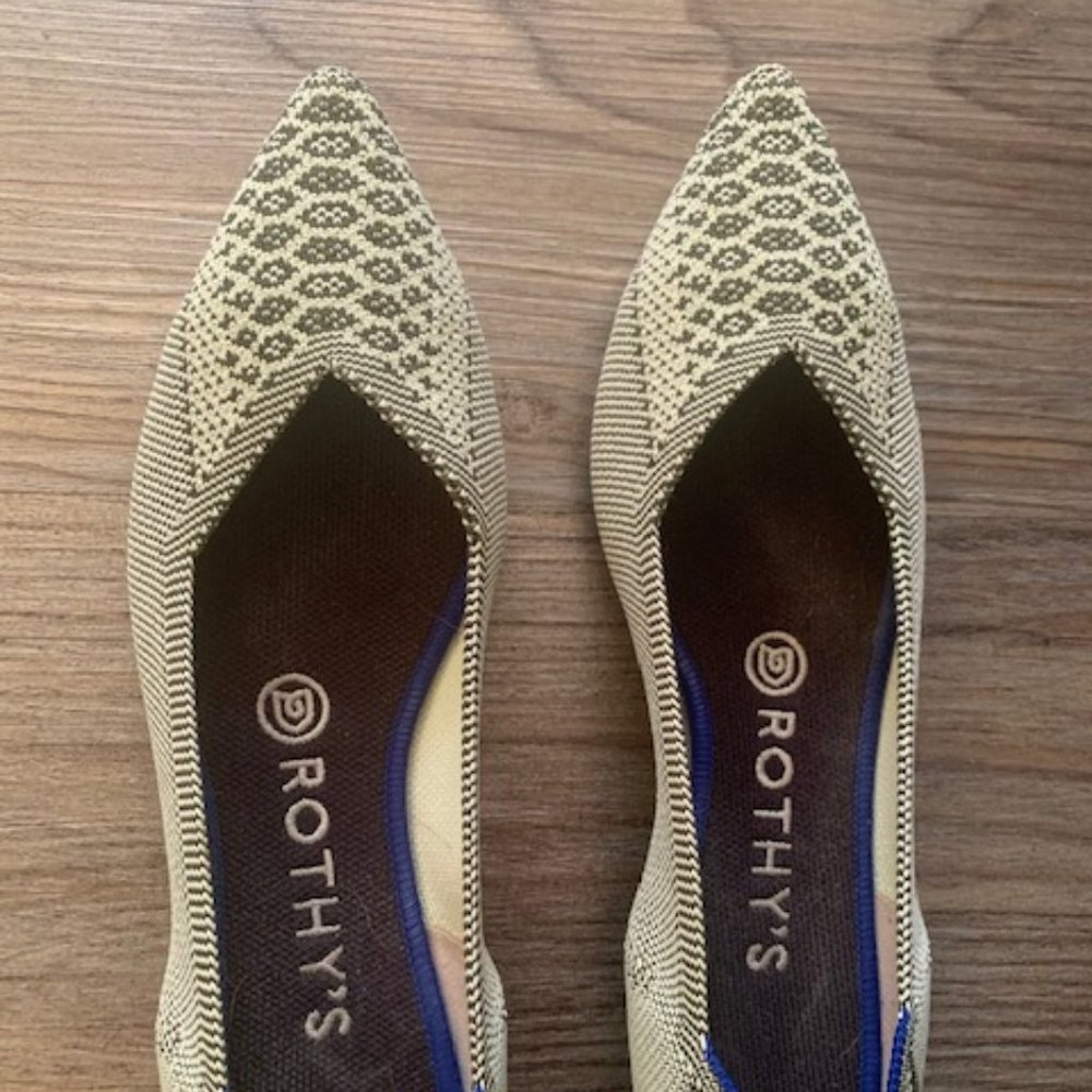 Retired Rothy’s green Lapis Python Point Flat